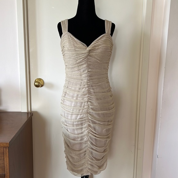 Tadashi Shoji Gold Mesh Sweetheart Dress 12 EUC - Picture 1 of 16